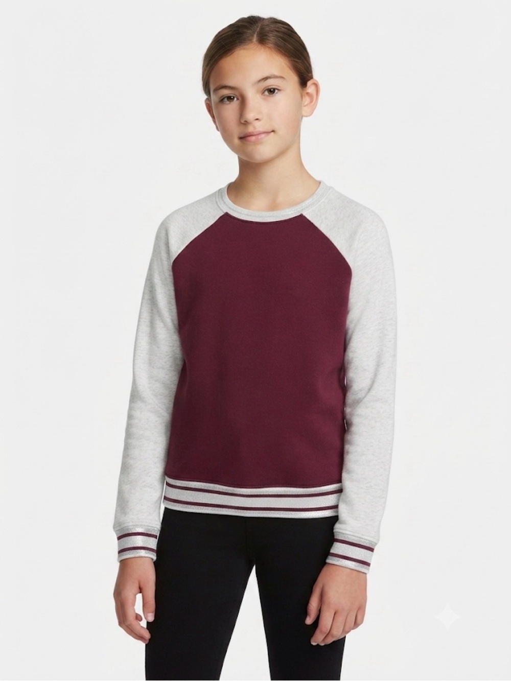 Athletic Works Girls Crewneck Burgundy & Gray Sweater